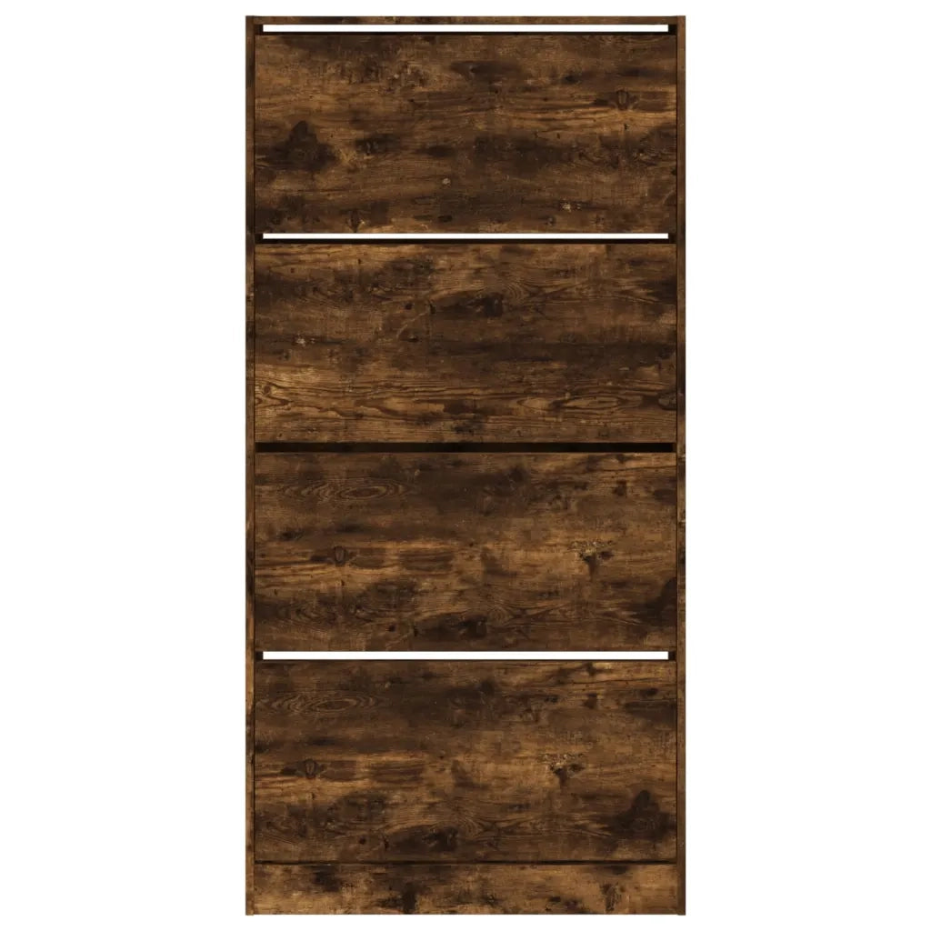 Scarpiera con 4 Cassetti Ribaltabili-Scaffale per scarpe Rovere Fumo 80x21x163,5 cm