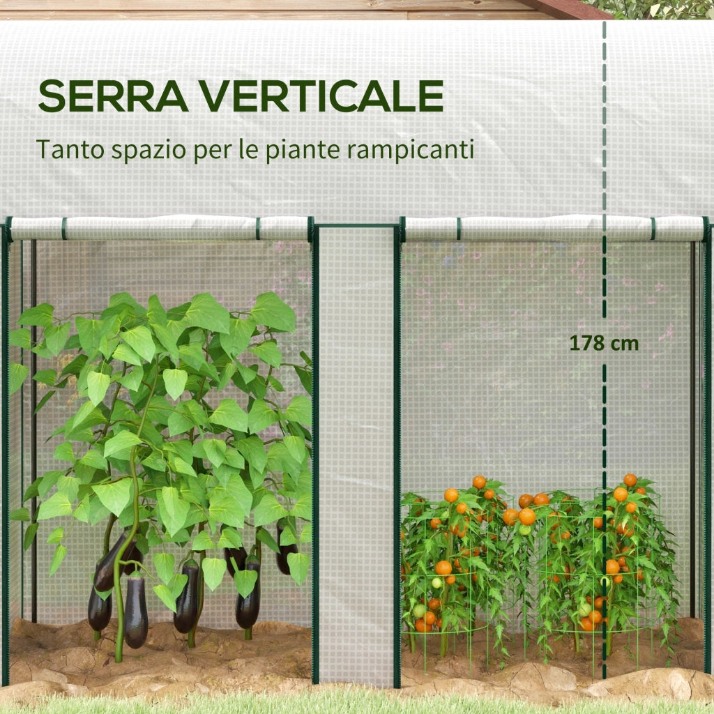 Serra da Giardino 2 m² 200x100x178 cm 2 Porte Avvolgibili Copertura in PE Bianco