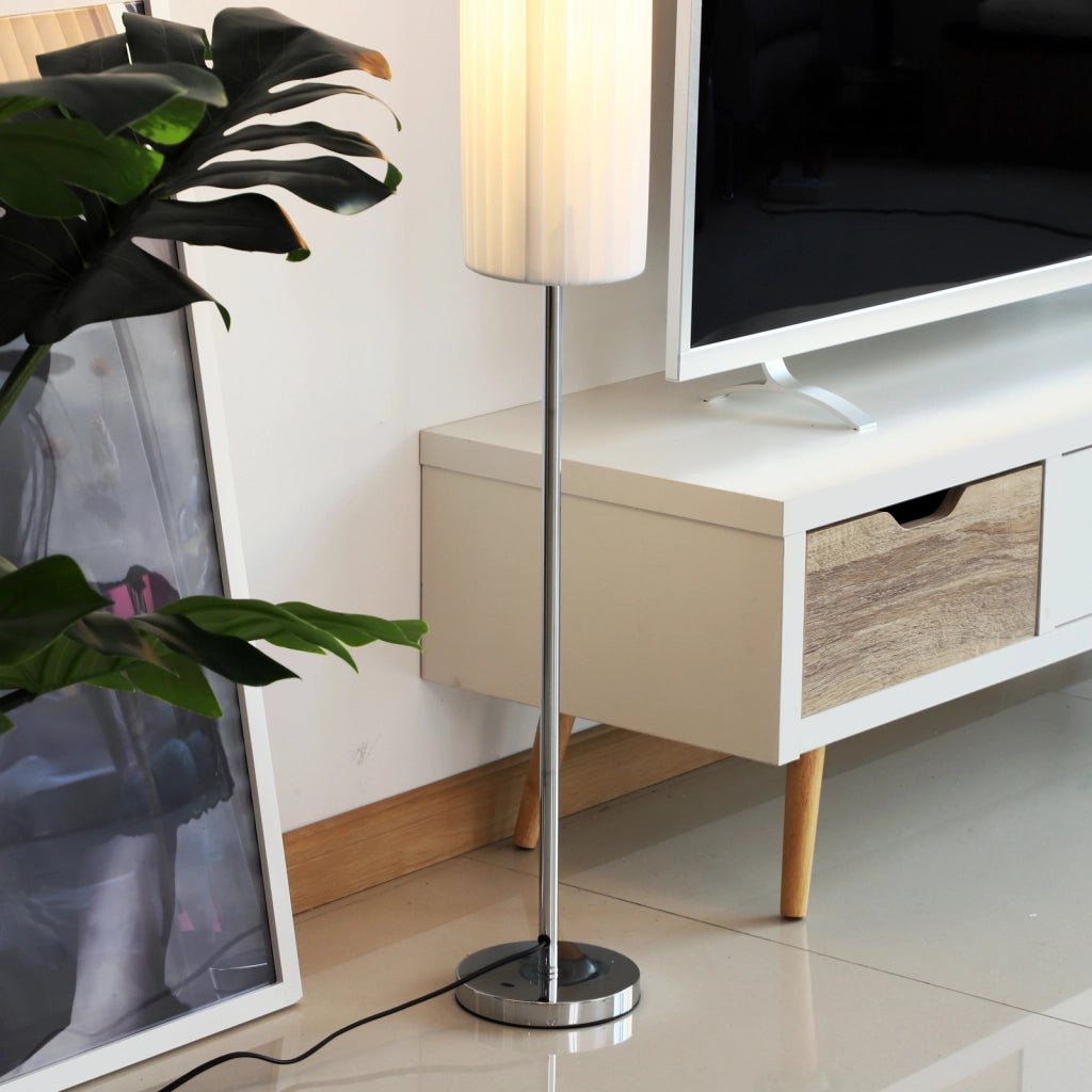 Lampada da Terra Moderna ¨C Xylo ¨C Base Acciaio Inox, 2xE27, 120cm, Bianco
