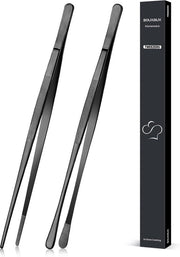 2 pezzi 30,5 cm pinze da cucina, punte a zig-zag preciso, acciaio inossidabile, pinza da cucina professionale, attrezzo da cucina per grigliare, coprire e servire (nero)