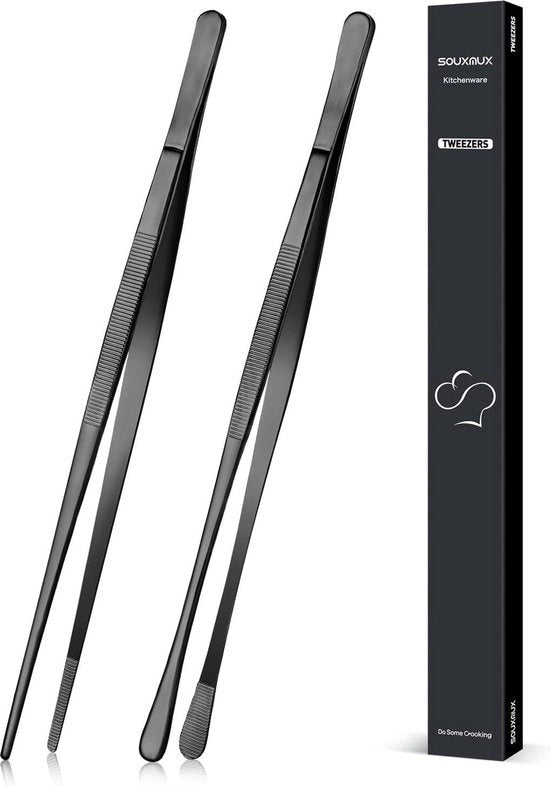 2 pezzi 30,5 cm pinze da cucina, punte a zig-zag preciso, acciaio inossidabile, pinza da cucina professionale, attrezzo da cucina per grigliare, coprire e servire (nero)