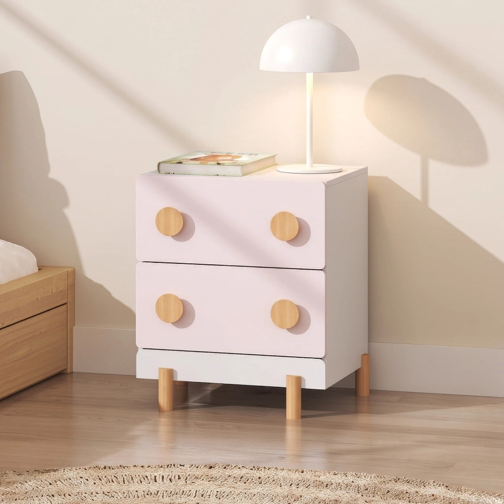 Comodino per Cameretta Vaarentaa con 2 Cassetti 47x40x35 cm - Bianco/Rosa [en.casa]