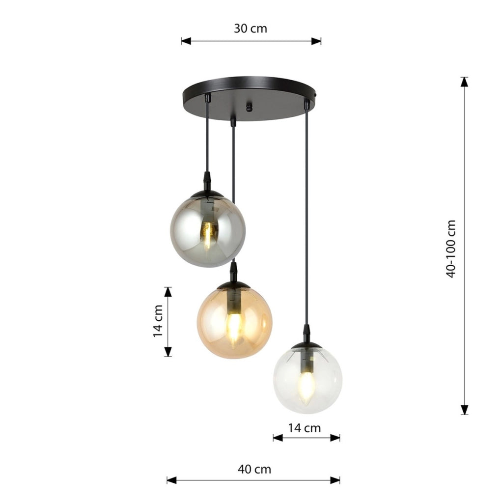 Lampada a sospensione Cosmo set in acciaio nero e vetro multicolor