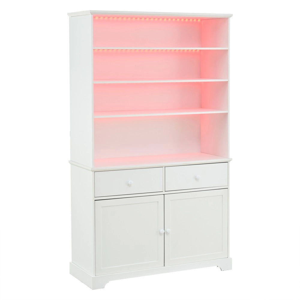 Scaffale vetrina con LED - Zephmum- 100x38x170cm Bianco con ante e cassetti