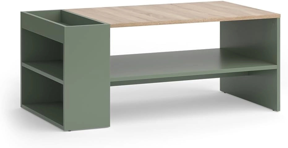 Tavolino da salotto Wido, Verde, 100 x 55 cm con ripiani, adatto per riporre riviste e telecomandi