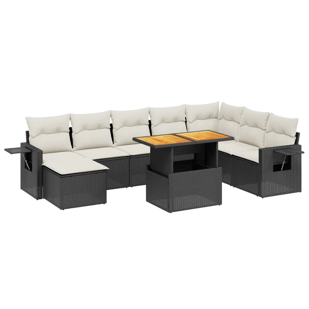 Set Divani da Giardino 9 pz con Cuscini Nero in Polyrattan 3271889