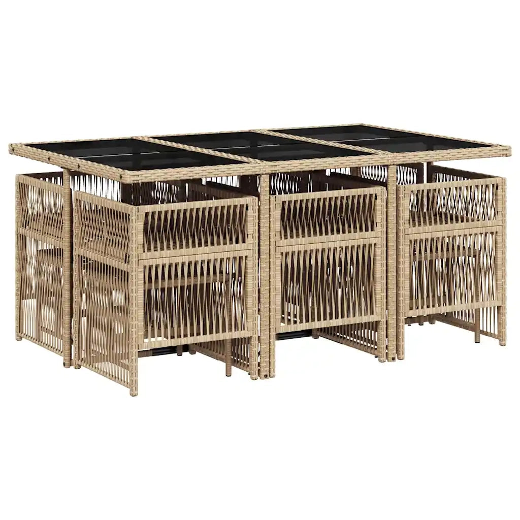 Set da Pranzo da Giardino 11 pz con Cuscini Beige in Polyrattan 3210970