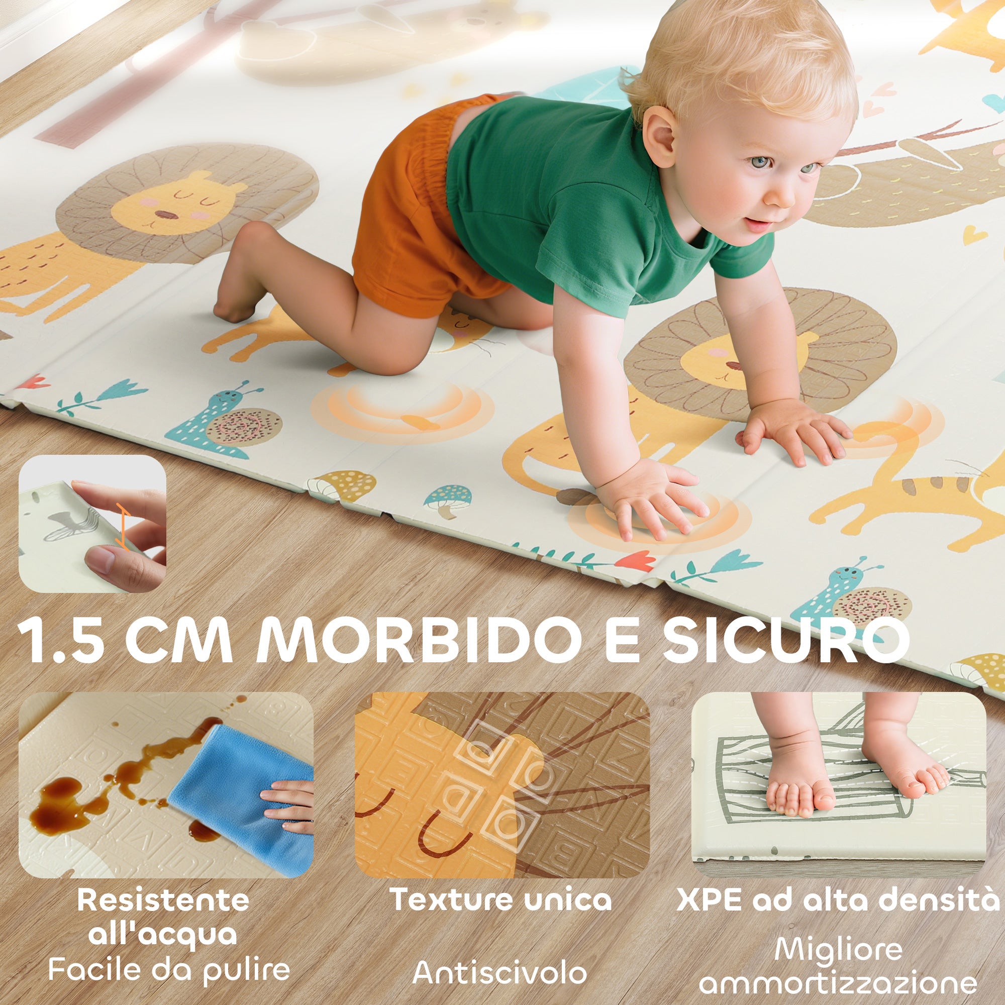 Tappeto Morbido per Bambini 196x176x1,5 cm Superficie Impermeabile in XPE a Tema Bosco