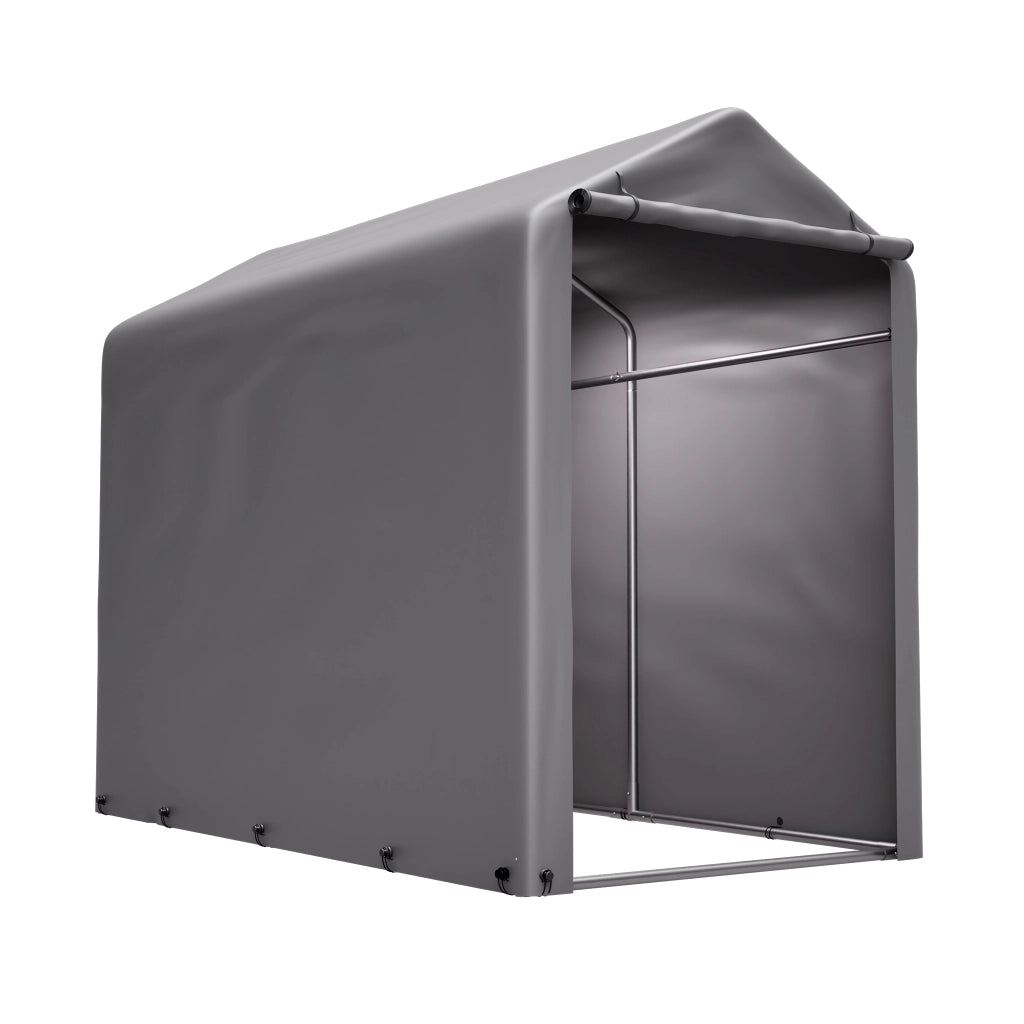 Garage Bici 187x100x160 cm Grigio Scuro con Telo PE 170 g/m², Telaio Nero e Porta con Cerniera