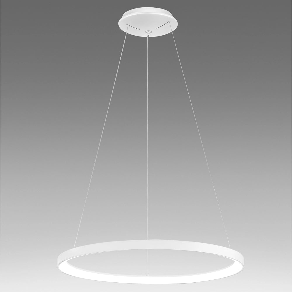 Krizia - Lampada a sospensione led 60W dimmerabile - 4800lm, luce calda 3000K, anello bianco opaco, diffusore opale, d.80 cm, IP20