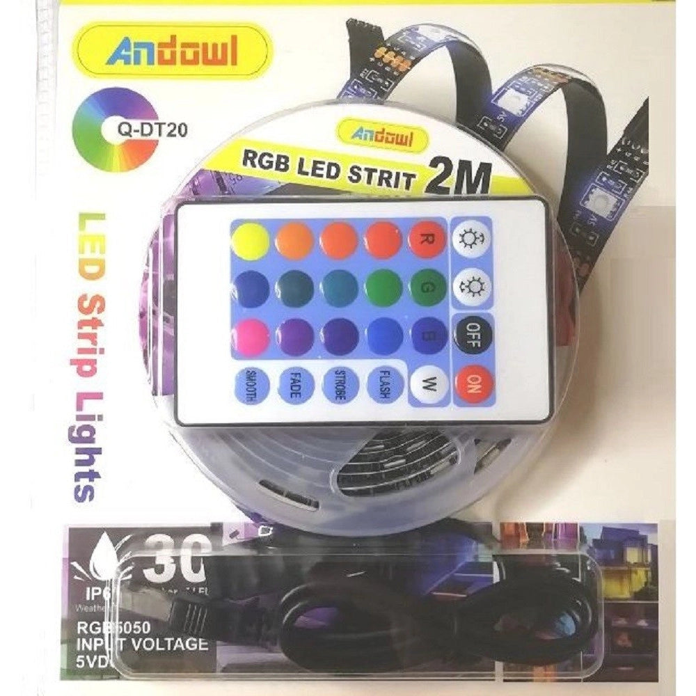 Trade Shop - Striscia Led Rgb Usb 2 Metri Con Telecomando 5050 5v Ip67 Impermeabile Q-dt20 -