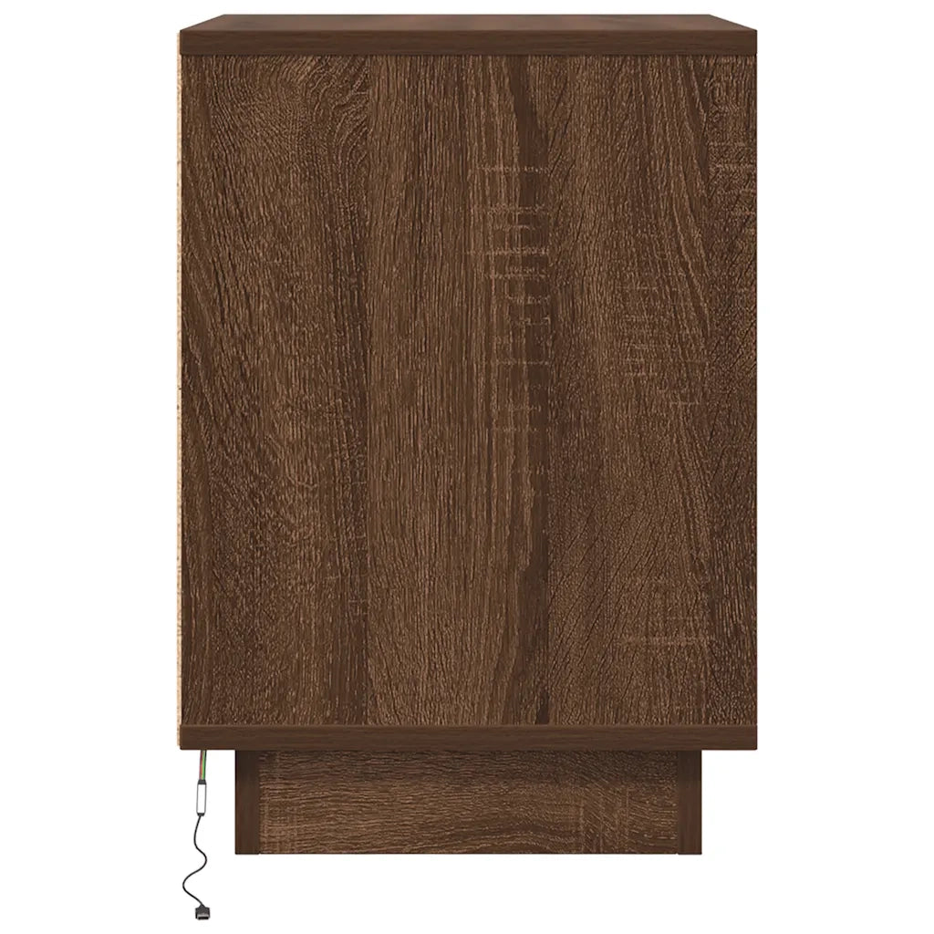 Comodino con Luci LED Rovere Marrone 38x34x50 cm