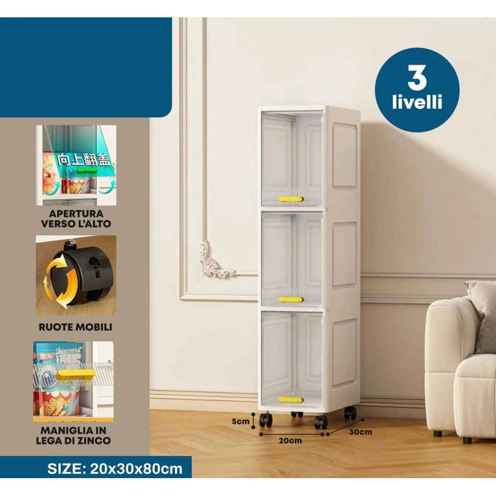 Trade Shop - Mobiletto A 3 Livelli Contenitore Portaoggetti Organizer A Colonna Stretto Con Ruote -