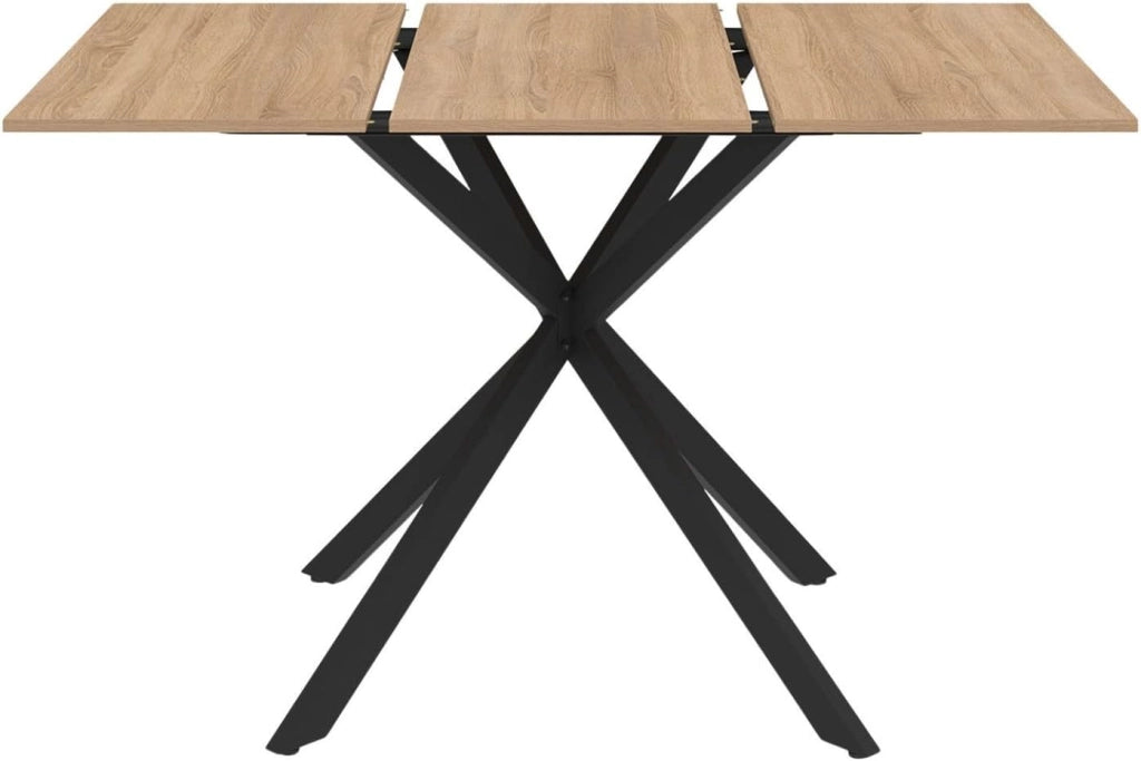 ALIX Tavolo da pranzo quadrato allungabile per 4-6 persone con gamba in legno e ragno nero 80-120 cm