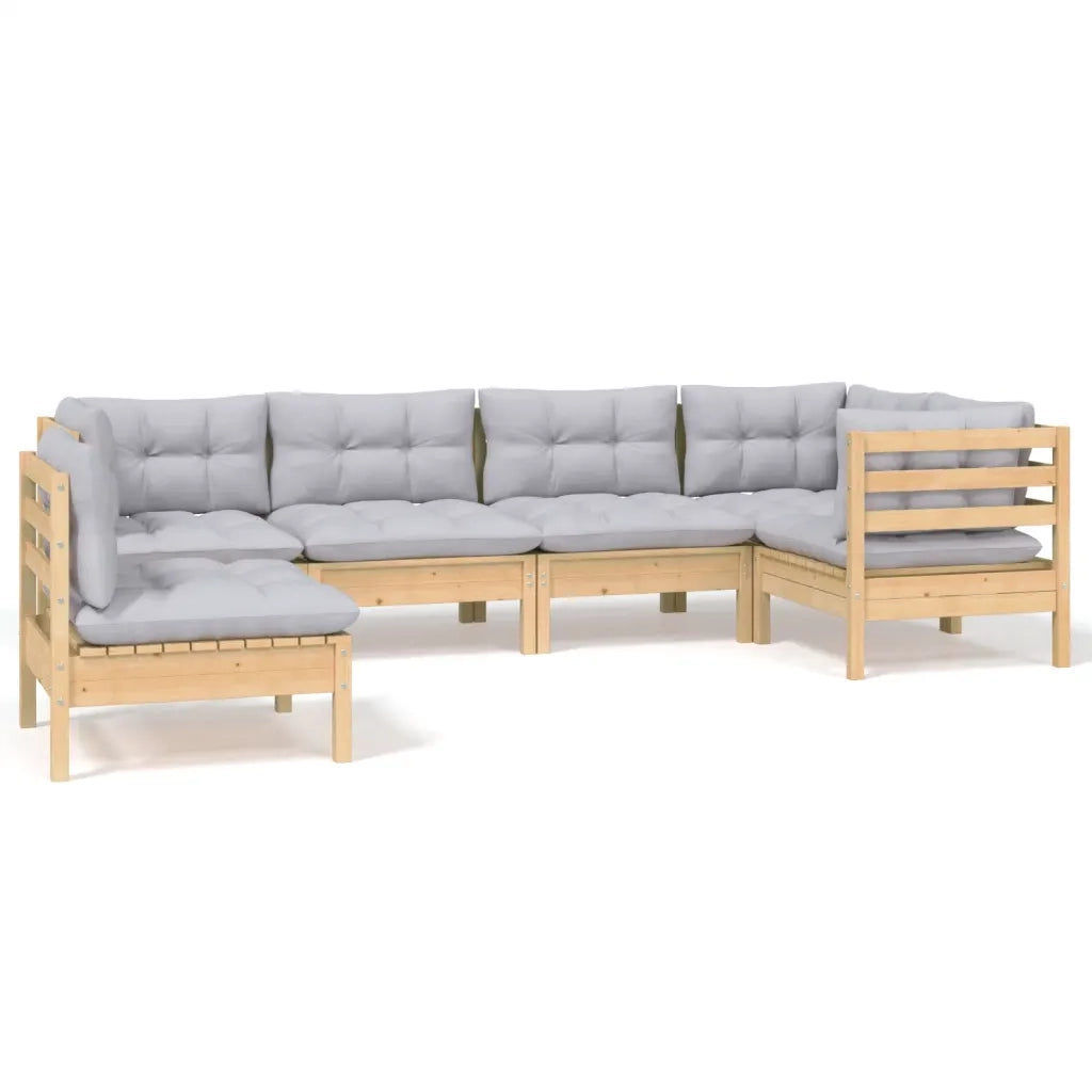 Set Divani da Giardino 6 pz con Cuscini Grigi Massello di Pino 3096417