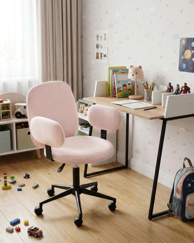 Sedia da scrivania per ufficio velluto rosa pastello Base regolabile in altezza Ufficio moderno casa