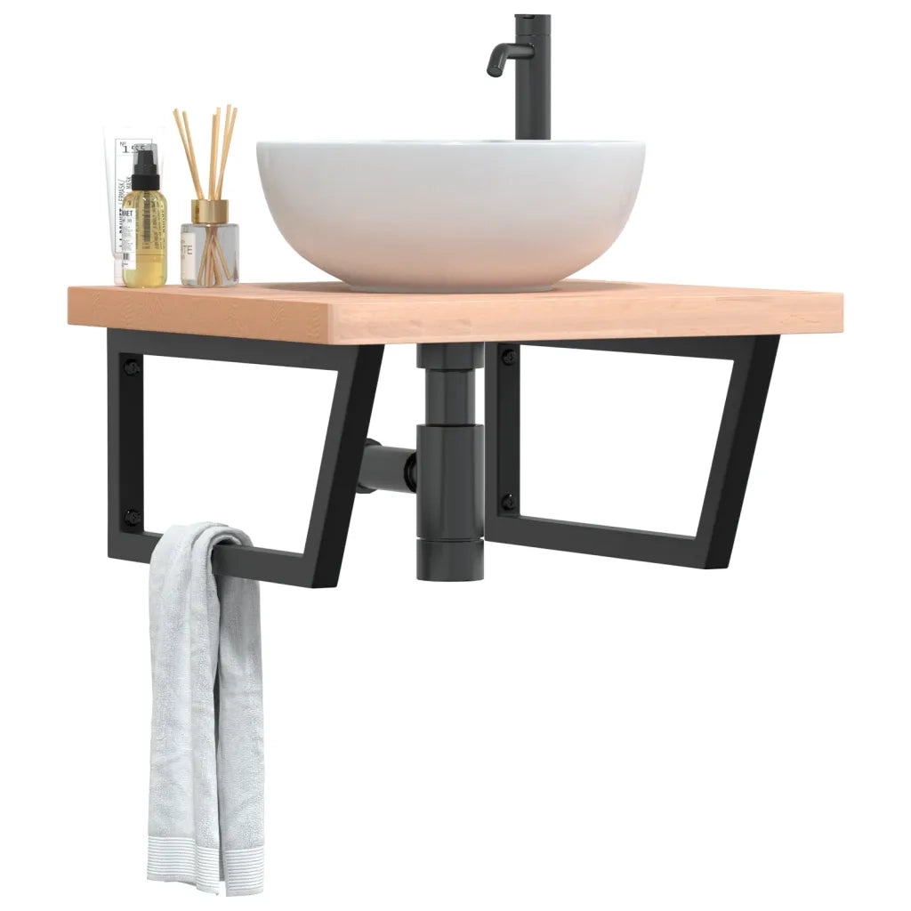 vidaXL Ripiano a Parete per Lavabo in Acciaio e Massello di Faggio