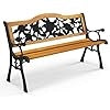 Panchina da Giardino in Metallo e Legno, Panca da Esterno con Braccioli Curvi e Schienale Attraente, Panca Ergonomica per 3 Persone da Balcone, Cortile e Patio, Portata 213 kg (Rosa grande)
