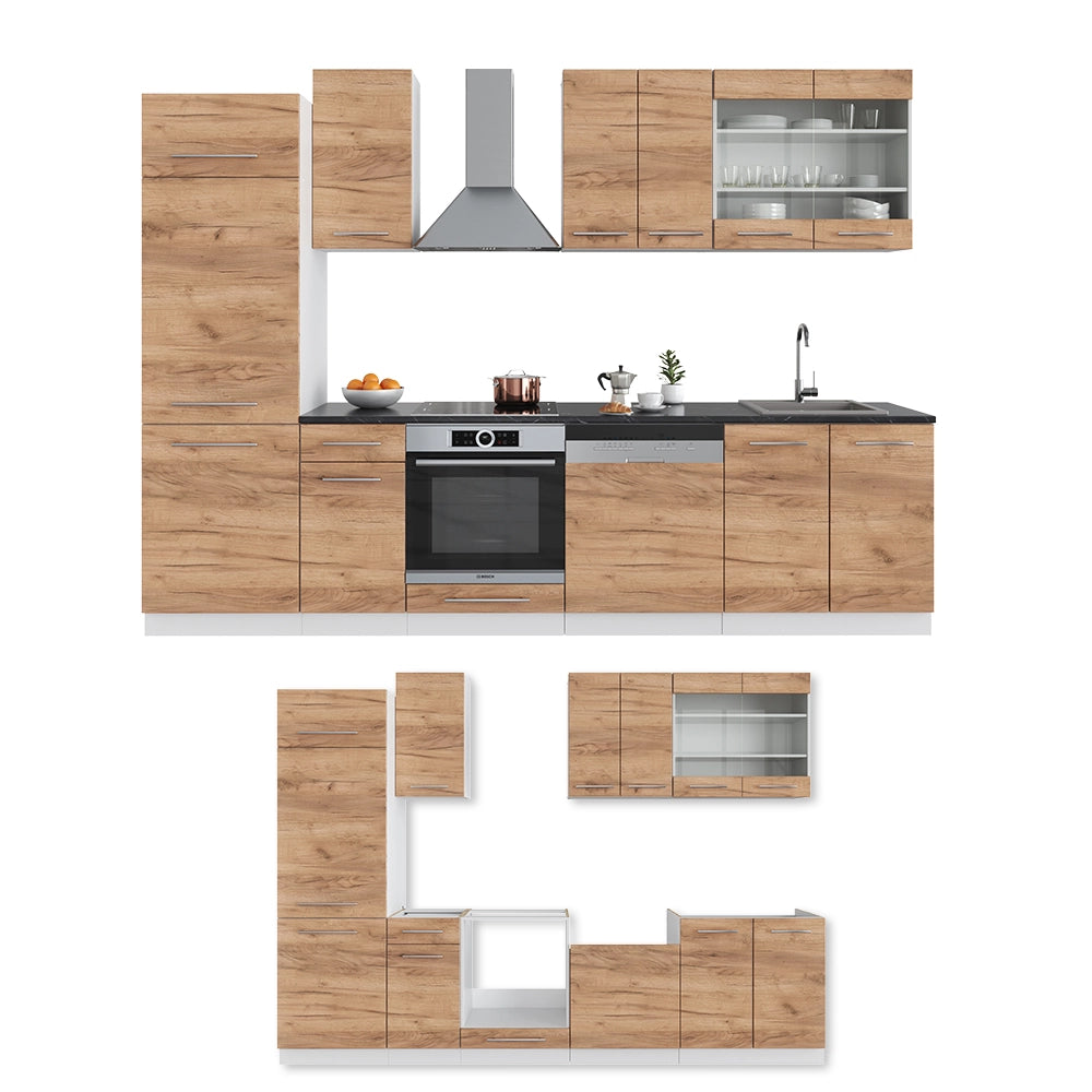 Cucina componibile Fame-Line Rovere dorato/Bianco 300 cm, PL Rovere Vicco