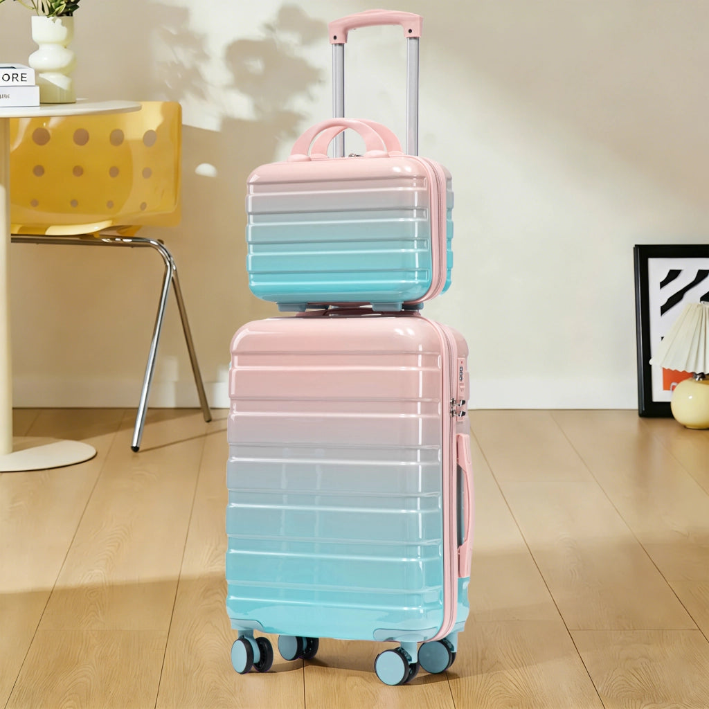 Set composto da due valigette girevoli in PC da 14"/20" con lucchetto a combinazione e trousse da 14" (rosa)