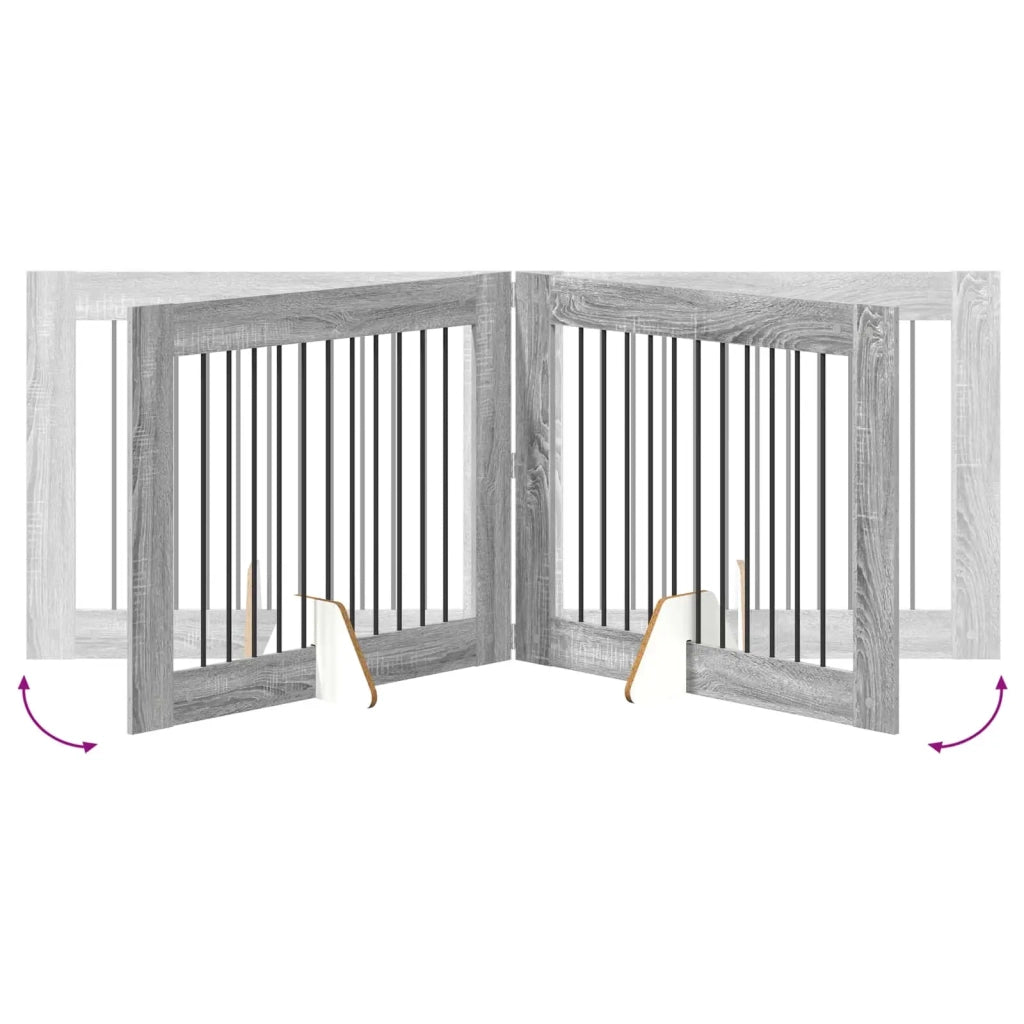 Cancello per cani con supporti 4 pz Grigio Sonoma 100 x 80 cm CFW7263498