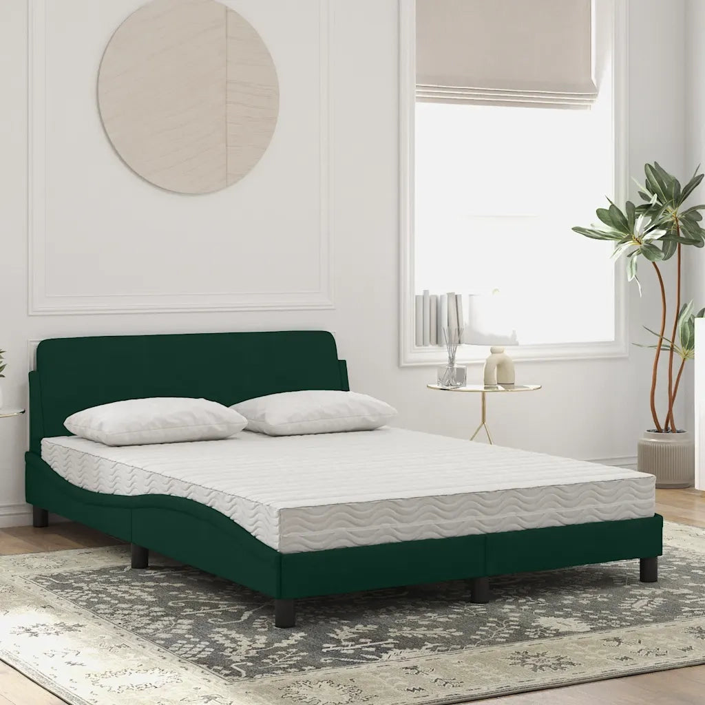 Letto con Materasso Dover Verde Scuro 140x190 cm in Velluto 3208394