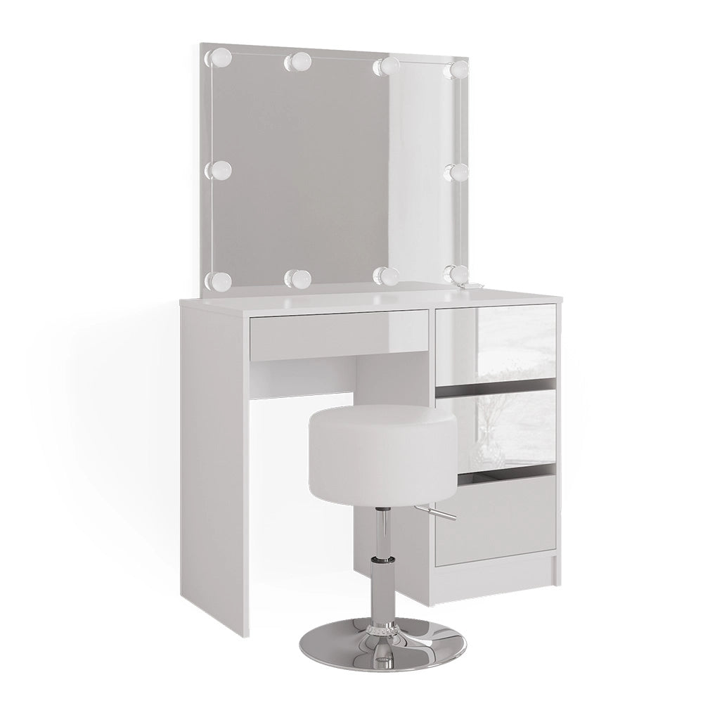 Vicco Tavolo da toeletta Bianco 40 cm con illuminazione a LED e sgabello