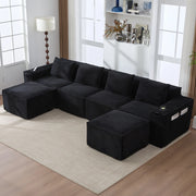 DIVANO MODULARE 4 POSTI 330x162x75 cm Velluto a coste Nero con 2 pouf