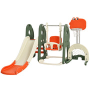 Set 6 in 1 scivolo con canestro per bambini per interni, Set giochi con altalena e porta da calcio Arancione-Arrampicate e scivoli