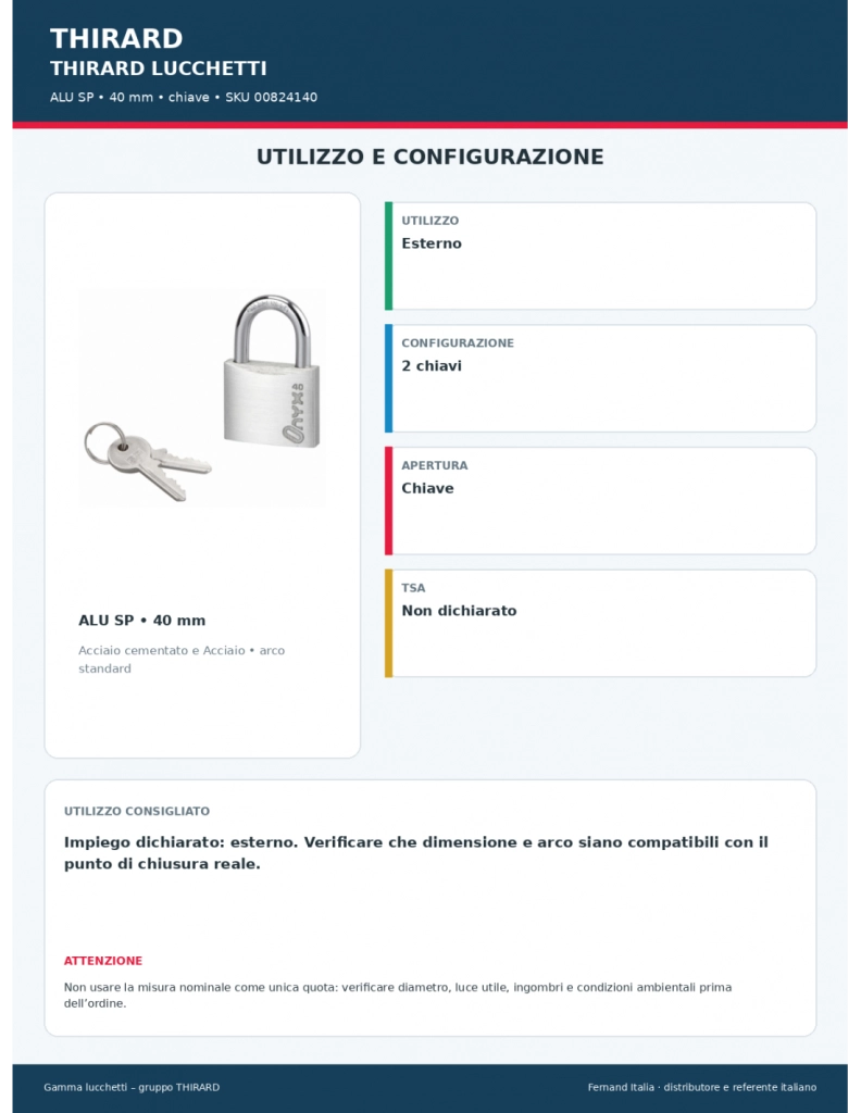 Lucchetto in alluminio 40 mm, arco in acciaio cementato nichelato, 2 chiavi – Serrurerie de Picardie