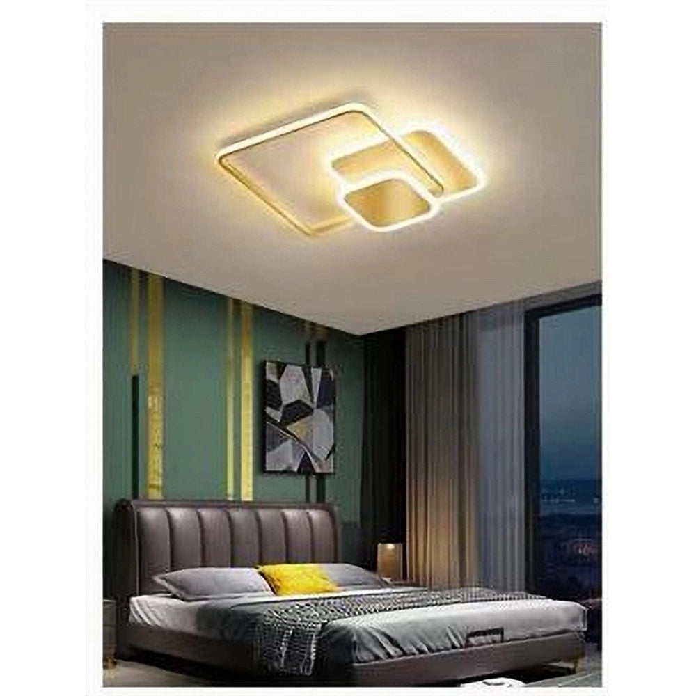 Trade Shop - Plafoniera Luce Fredda Led Quadrata 50 W Lampadario A Soffitto Oro Moderno 50088 -
