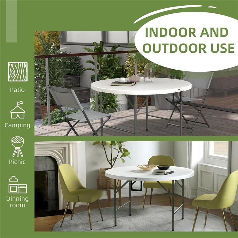 TAVOLO PIEGHEVOLE PER GIARDINO E CAMPEGGIO, IN ACCIAIO E HDPE, Ø122X73 CM, GRIGIO E BIANCO