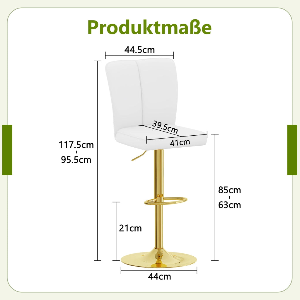 Sgabello da bar regolabile in altezza 2 pezzi, girevole a 360°, design bianco e oro in PU pelle, per cucina e isola snack