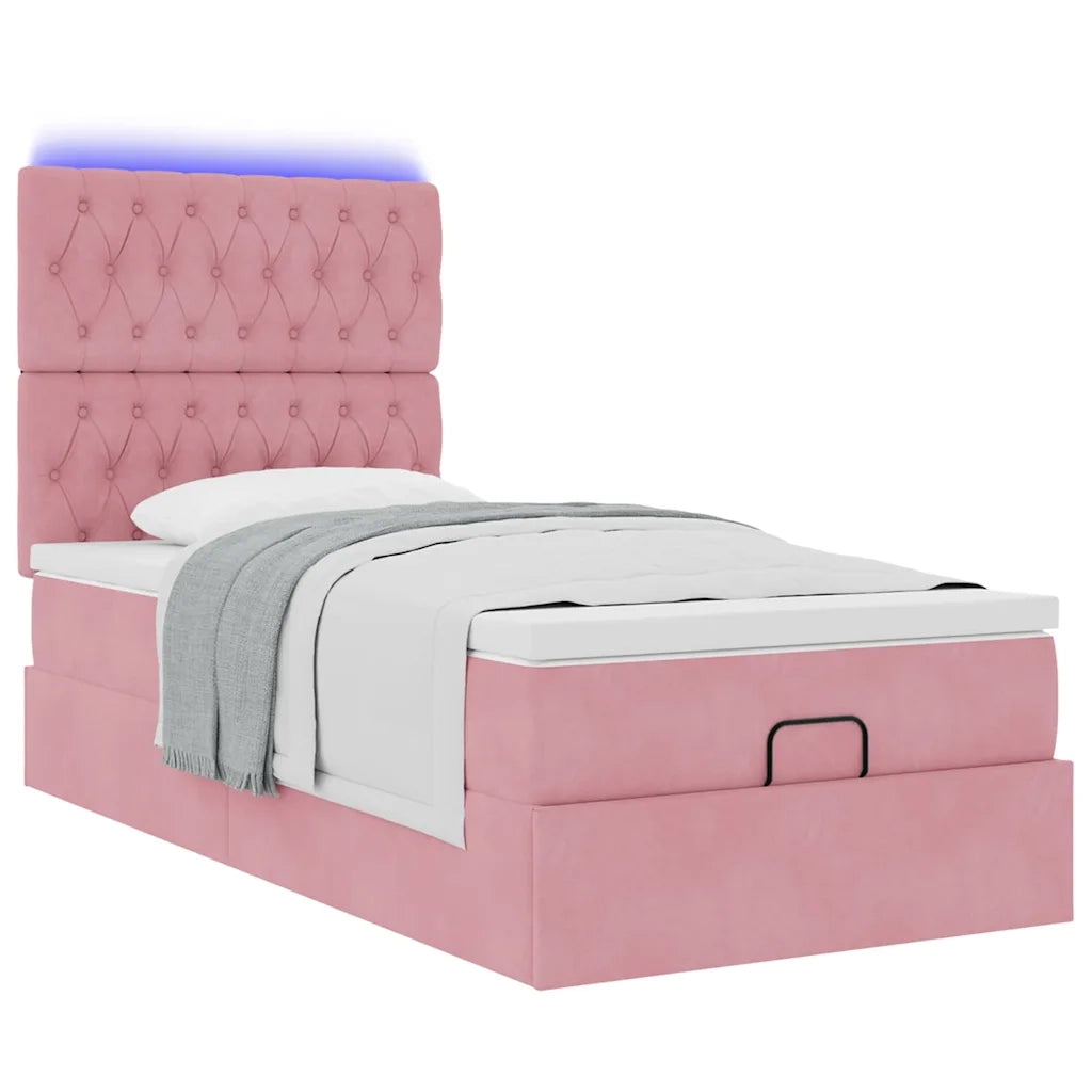 Struttura Letto Pouf con Materassi Rosa 90x200 cm in Velluto 3314371