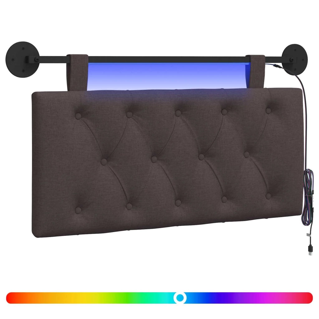 Testiera sospesa Con luce LED Marrone Scuro Tessuto 3424517