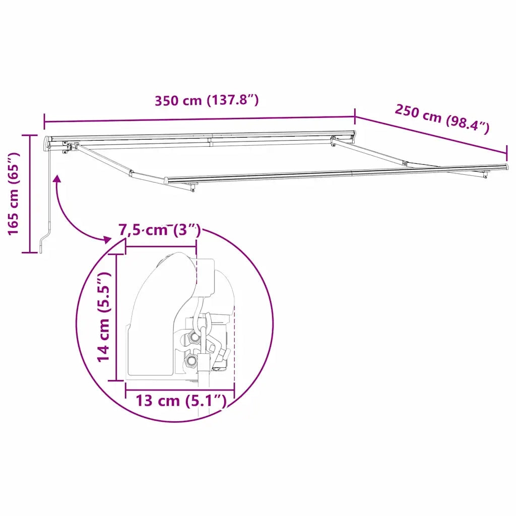 Tenda da Sole Bianco 3,5 x 2,5 m Metallo 143045