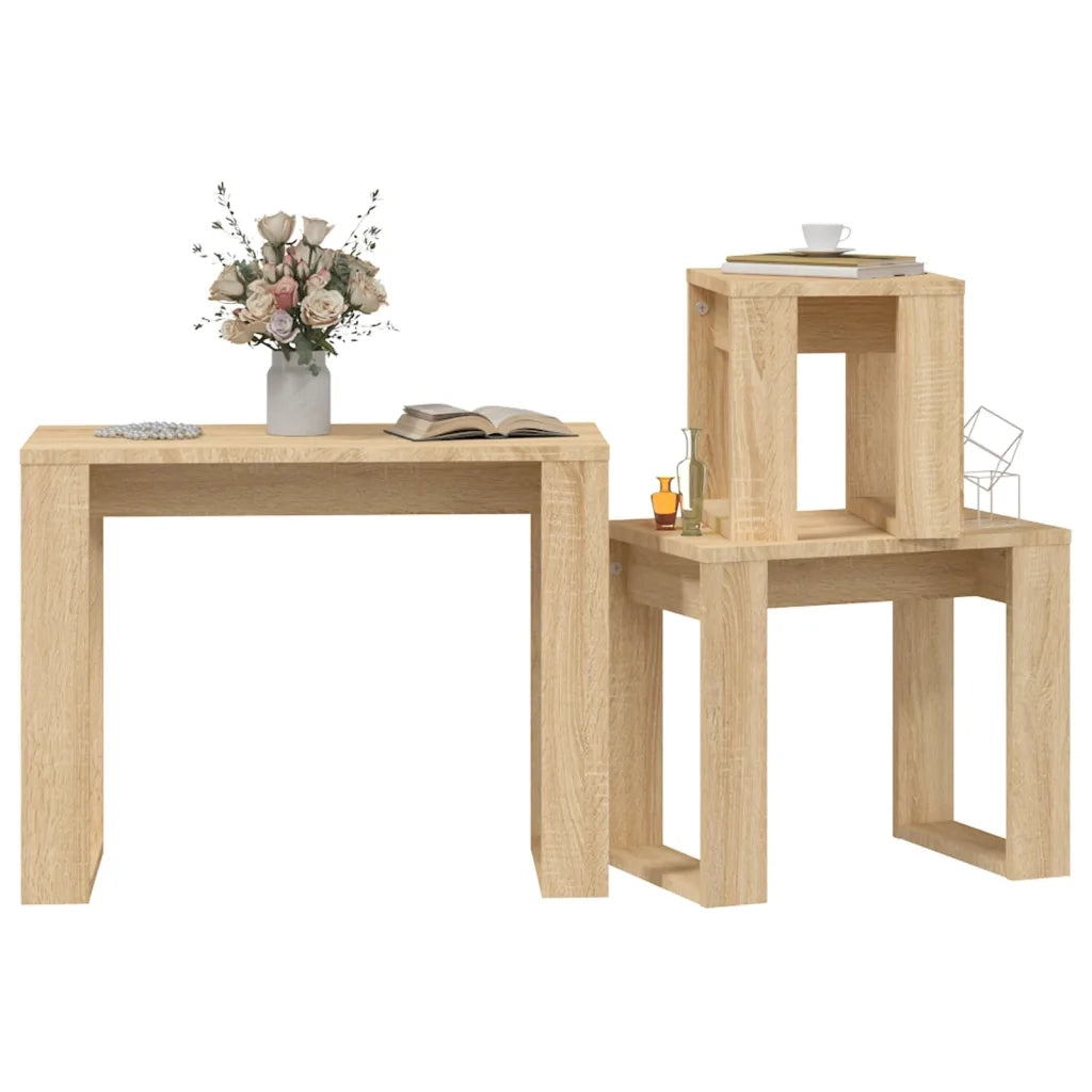 Tavolini Impilabili 3 pz Rovere Sonoma in Legno Multistrato cod mxl 7897