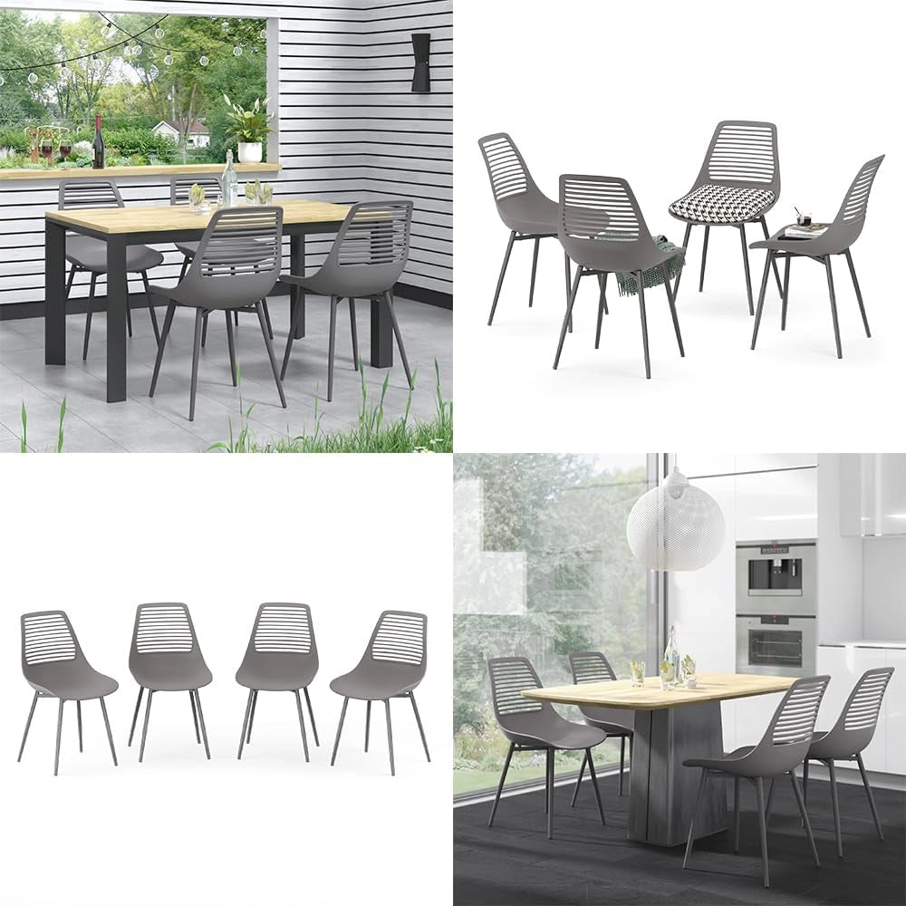 OK-Living Sedia da giardino Sedia da terrazza Sedia da balcone Klaas grigio Sedia ergonomica Set di 4