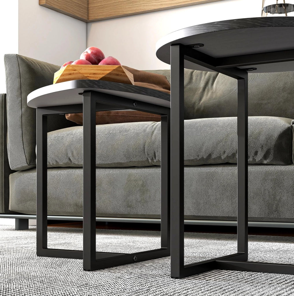 Set di 2 tavolini a cuore in metallo nero; design industriale