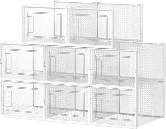 Organizzatore per scarpe - Set di 8 - Organizzatore per scarpe - Ripiegabile e stivabile - Bianco trasparente - Dimensione 44 - LSP08MWT