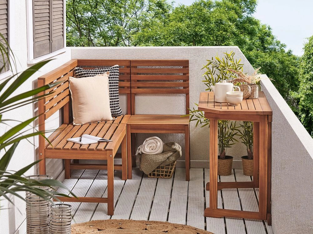Mobili da balcone modulari Set panca d'angolo Tavolo pieghevole in legno di acacia