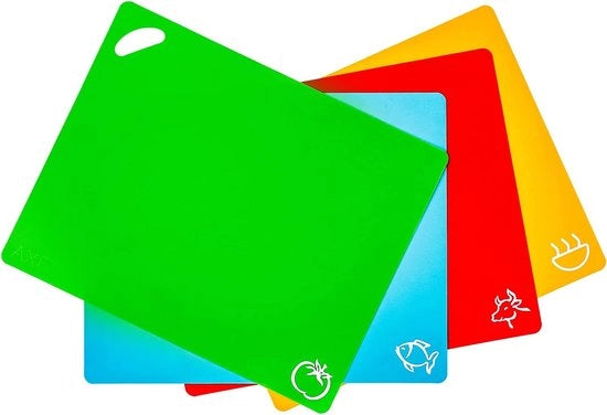 Set di Snidatoi in Plastica Flessibile Colorati - 4 Pezzi di Snidatoi da Cucina Colorati con Simboli di Alimenti - Resistenti alla Lavastoviglie e BPA Libero