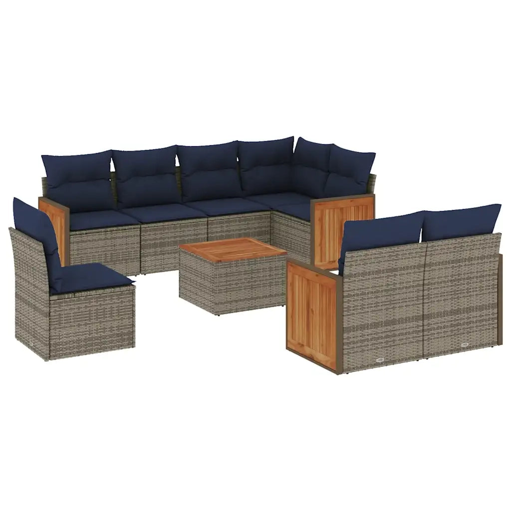 Set Divani da Giardino 9 pz con Cuscini Grigio in Polyrattan 3227853