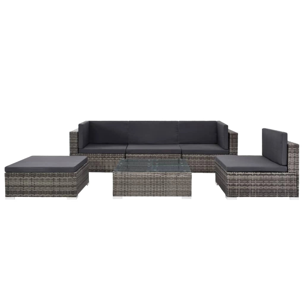 Set di mobili da giardino mobili da esterno 6 pezzi con cuscini resina intrecciata grigia 02_0016863