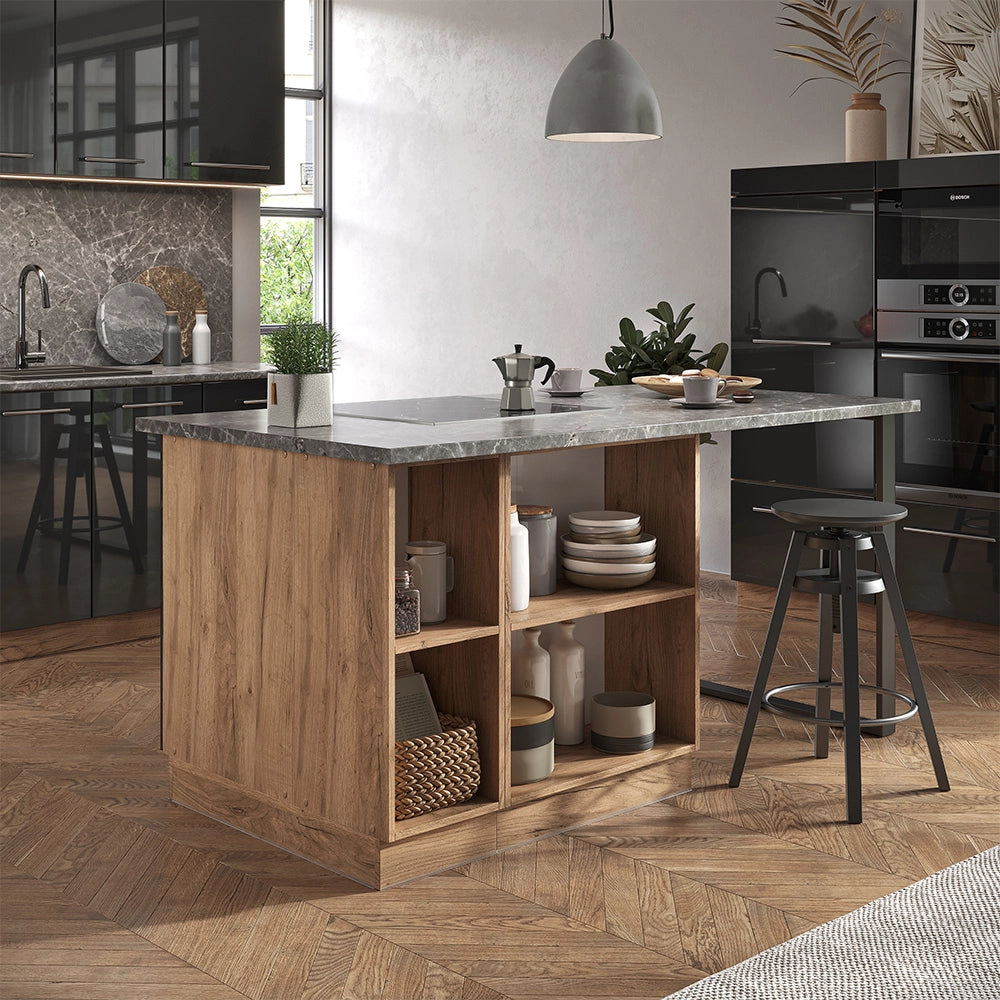 Isola cucina Fame-Line Antracite lucido/Rovere dorato 90 cm con cassetto, senza piano di lavoro Vicco
