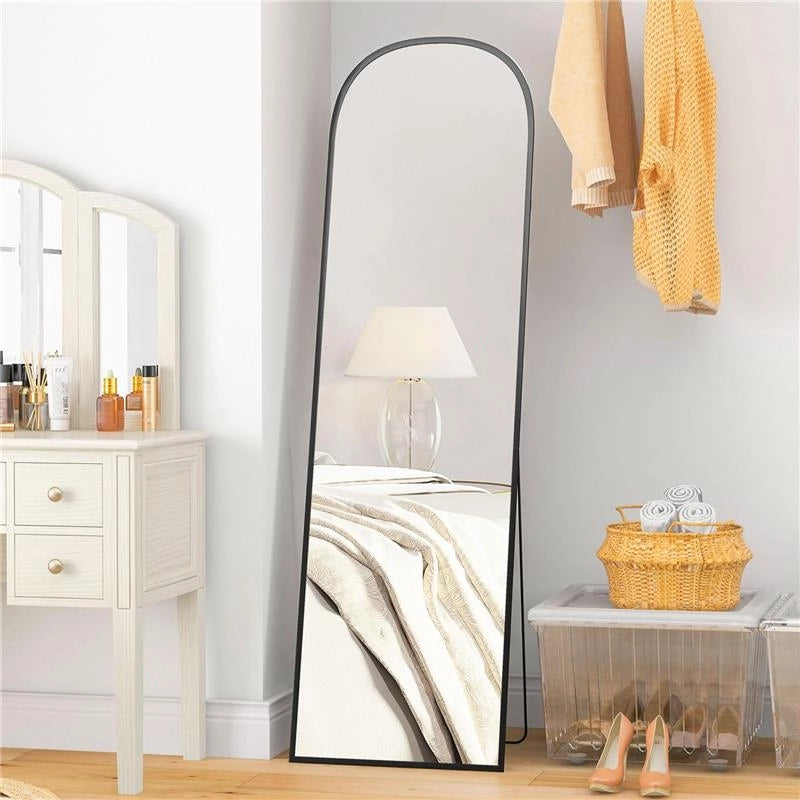 SPECCHIO DA TERRA E PARETE MODERNO IN LEGA DI ALLUMINIO CON SUPPORTO PIEGHEVOLE, 50X170 CM, NERO