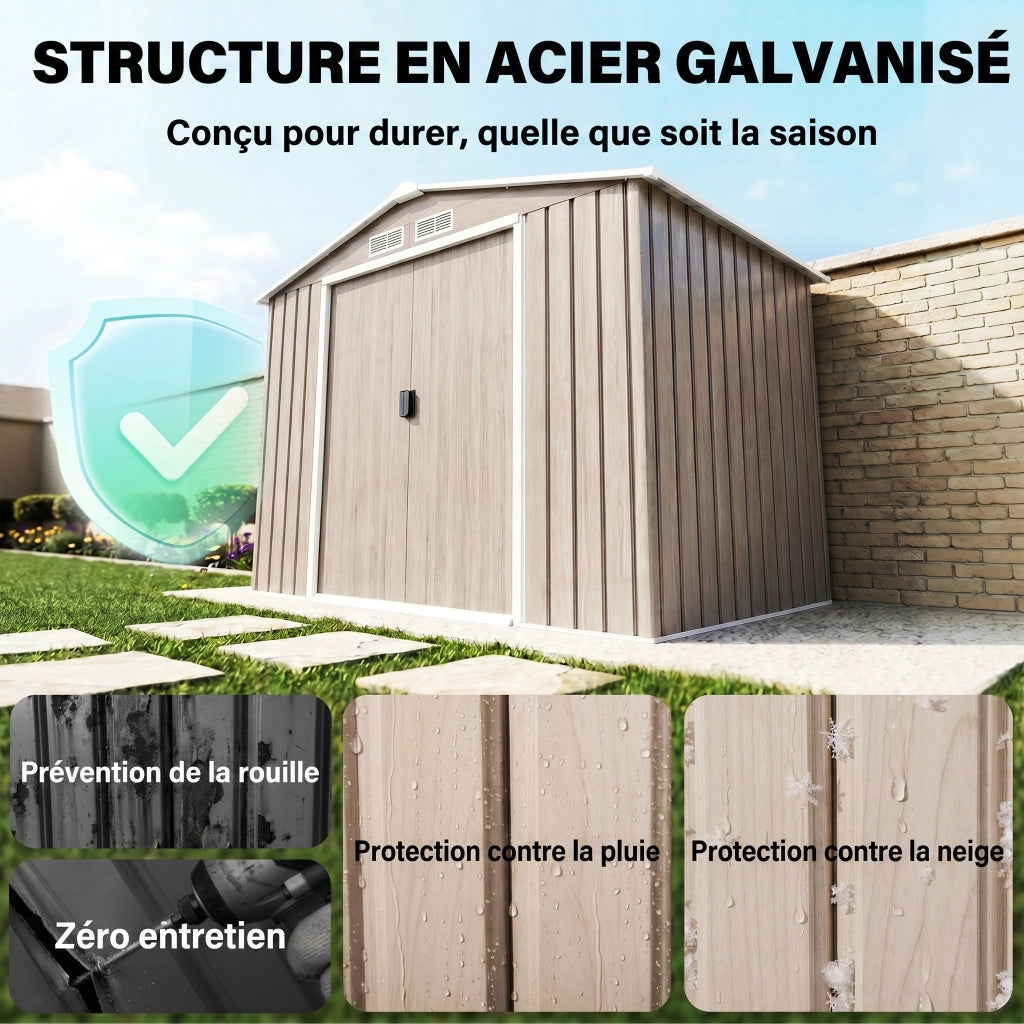 Casetta da Giardino 2,77 m2 ¨C zephmum ¨C Tettoia per Attrezzi con Porta a Chiave, Acciaio Marrone Chiaro