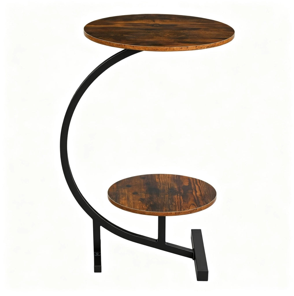 Tavolino rotondo a 2 ripiani in MDF e metallo; ?40/?30 x 66 cm; marrone rustico