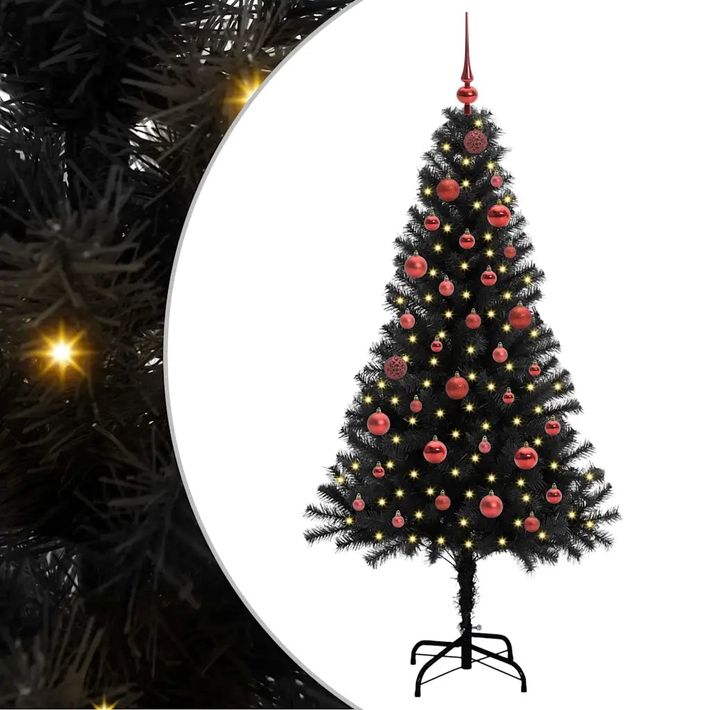 Albero di Natale con 150 LED con supporto-Luci decorative natalizie Nero 150 cm PVC 614191