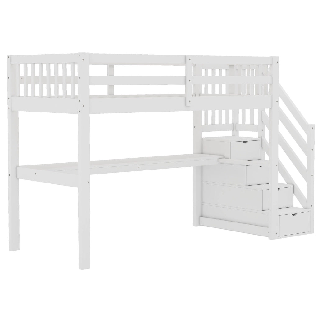Letto a soppalco 90x200 cm con scrivania e spazio contenitore; pino; bianco (Senza materasso)